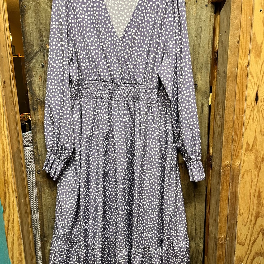 Floral V-Neck Long Sleeve Dress - Lavender